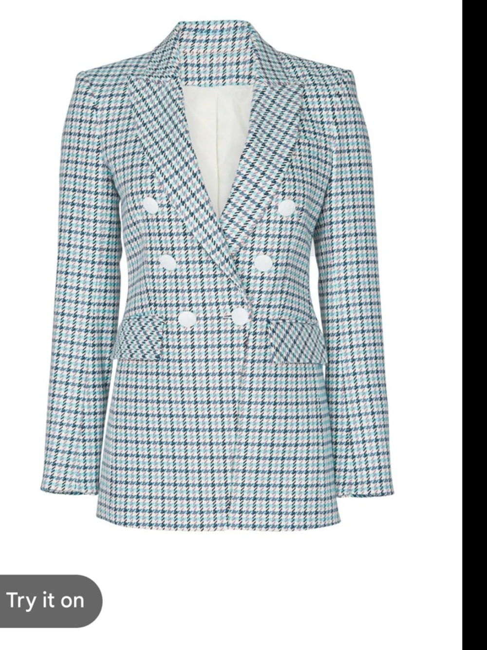 Veronica Beard Houndstooth Double Breasted Blazer Size 2 Blue Tweed